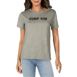 KNIT RIOT L Heather Gray Cut-Out Neck DUMP HIM Top